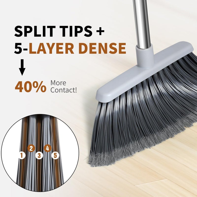 QCFOLY Broom, Outdoor Brooms for Sweeping Indoor, Adjustable 55" Pet Hair Removal Hevy Duty Broom for Floors Home Kitchen Garage Commercial Patio Industrial Snow (Pack of 2) - Image 2